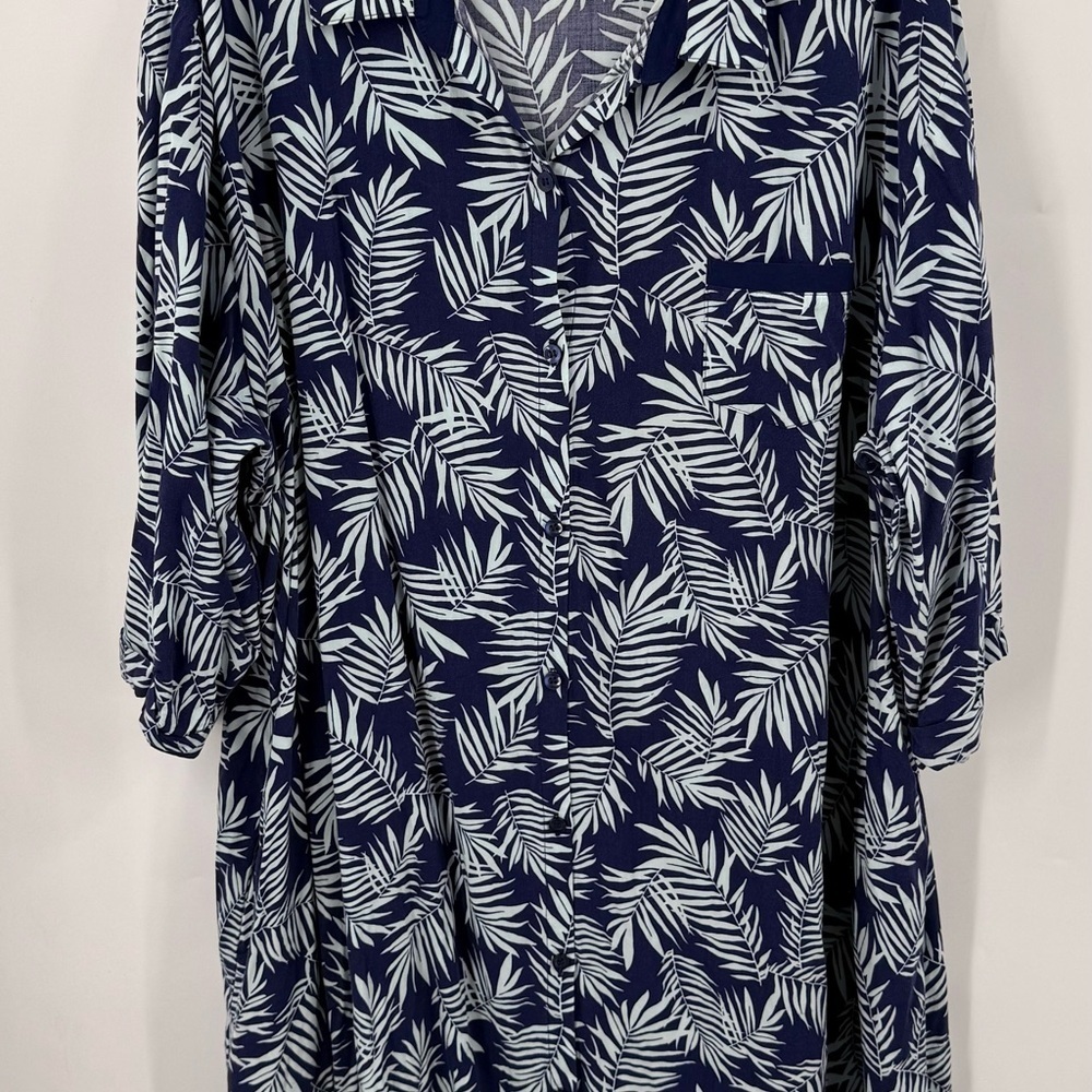 Nottibianche Womens Dress Size 3X Short Sleeve Blue White Palm Vacation